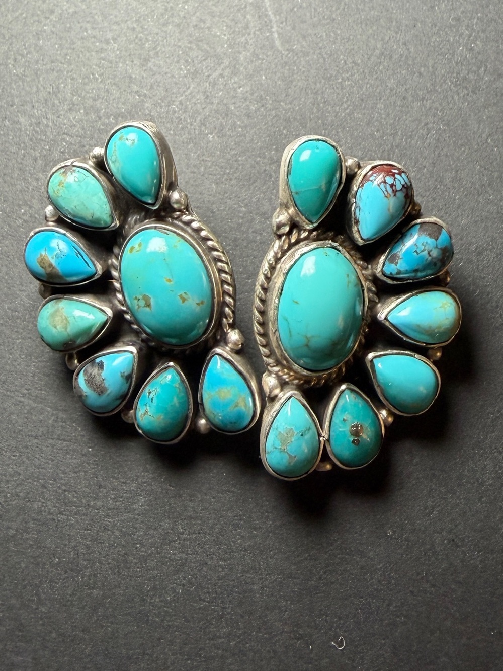 Native Made - Turquoise Cluster Silver Earrings